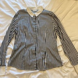 New York & Company Black and White Striped Button-Down Shirt